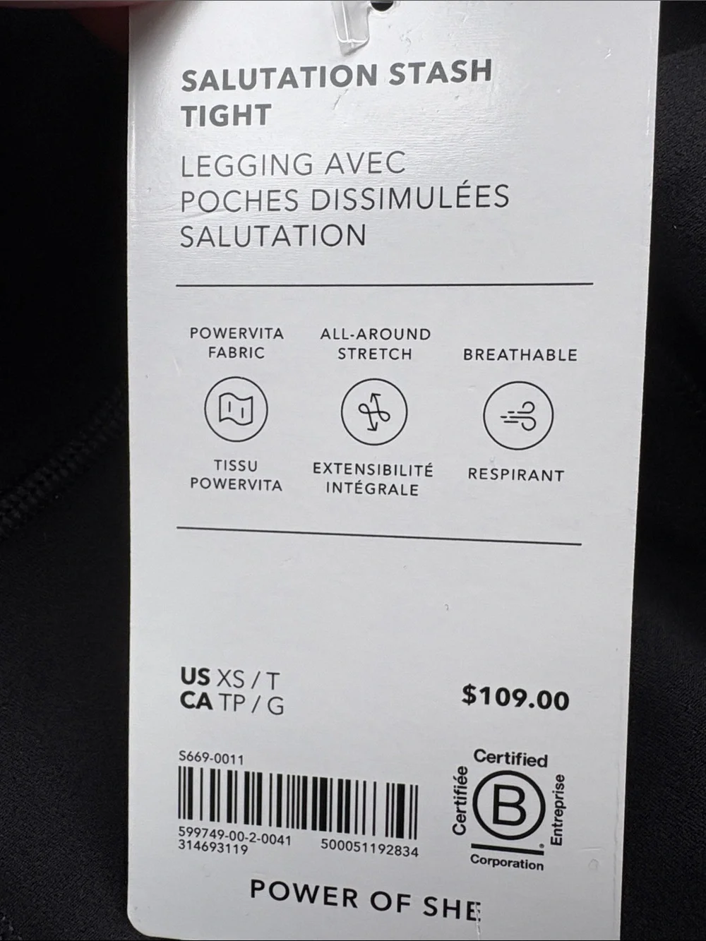 NWT Athleta Salutation Stash Black Tight Size XS/T
